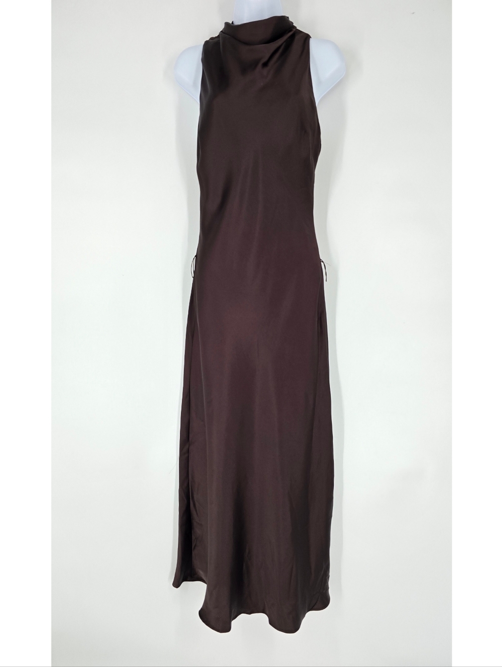 Zara Brown Halter Neck Midi Slip Dress Size S NEW NO BELT